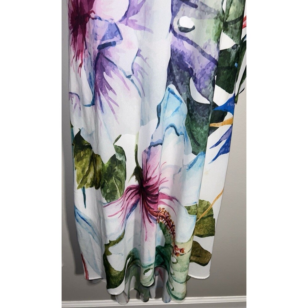 Frank Lyman Tropical Floral Maxi Dress Sz 8 High Low Chiffon Wedding Guest - Picture 8 of 11